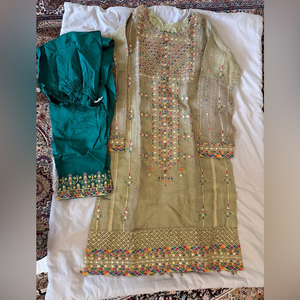 Embroidered Green and Gold Pakistani Indian dress